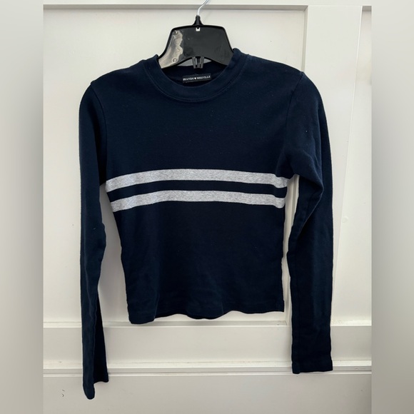 Brandy Melville striped long sleeve top.  Navy blue and white stripe. - Picture 2 of 5